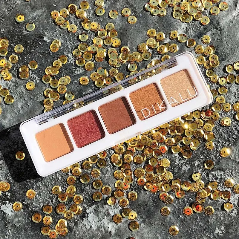 5 цветов Сияющие тени для век пигментные Блестки макияжа Палетка цвета заката