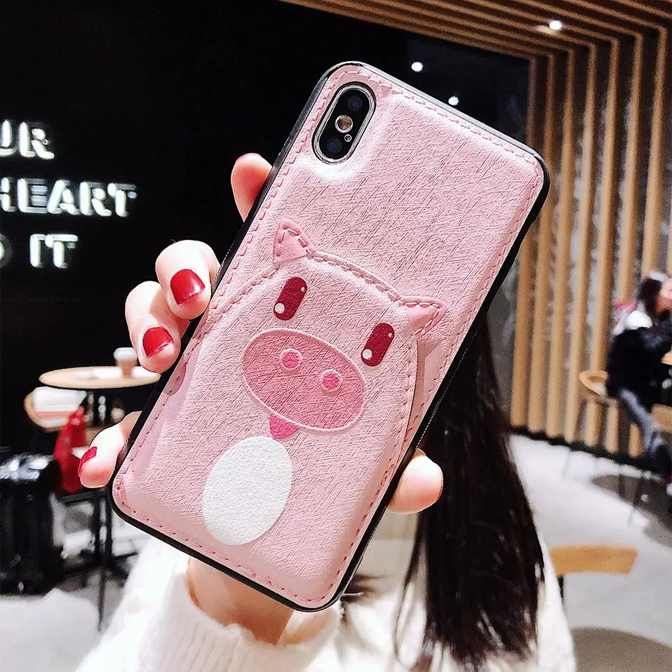 Cute Animal Pig Phone Case For iPhone 6 6S 7 8 Plus X Card slot Back Cover XS XR XSMax Capa |