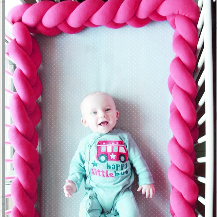 Crib Sides Bumper 3M Long Baby Bed Knot Protector Handmade Braid Plush Baby Bed Fence Bumper Infant Pillow Baby Room Decor