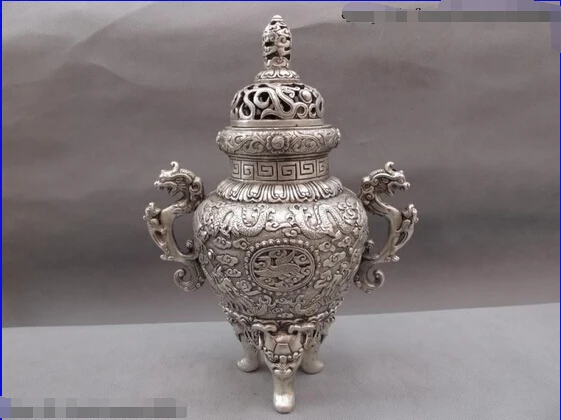 Горелка для благовоний песня voge gem S0131, китайская буддистская, белая медь, серебряный дракон, слон