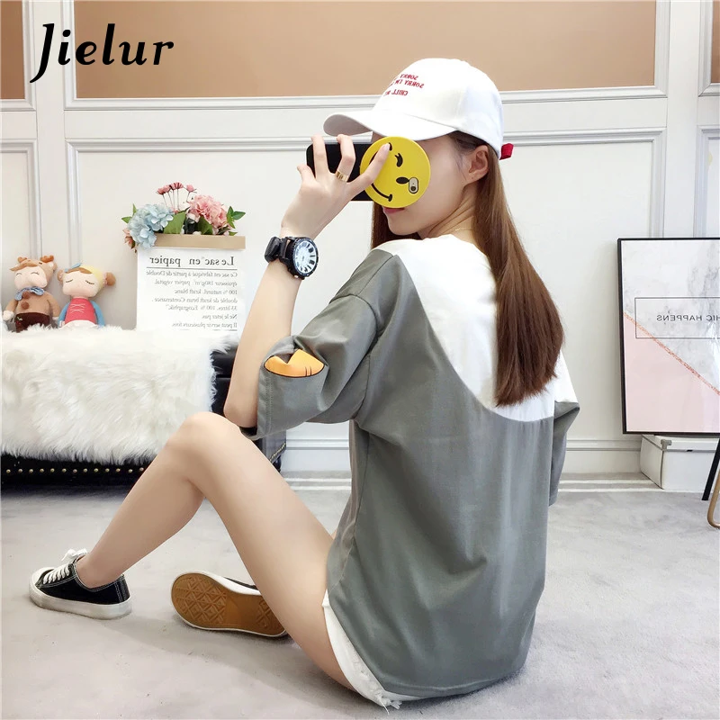 Jielur печать морковка кролик уха белая футболка Harajuku Лоскутная Милая кавайная футболка Женская милая летняя футболка черный футболка женская