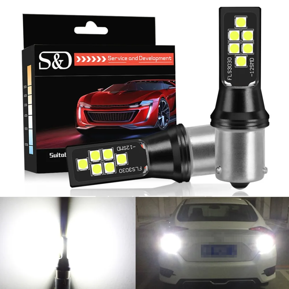 S& D BAU15S 1156 PY21W светодиодный автомобильный светильник 12 SMD 3030 фишек супер яркие стоп-сигналы заднего хода белый красный желтый Авто 12В