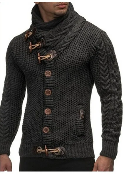 ZOGAA 2019 New Style Men Sweater Croissant Button Leisure High Collar Solid Twisted Pattern Knitted Cardigan Winter |