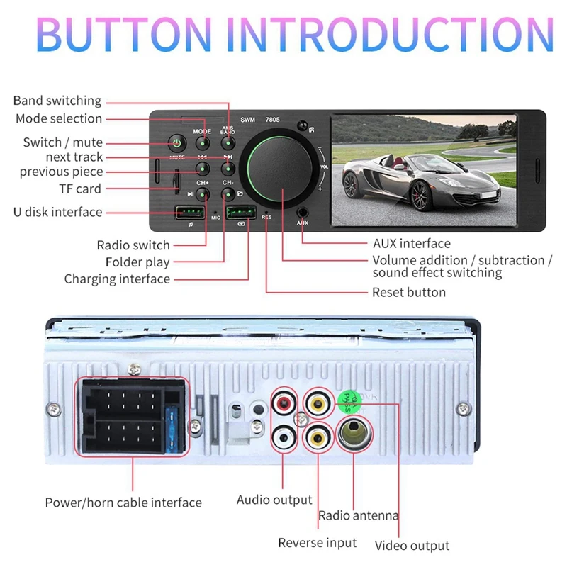 1Din 4 1 дюймовый сенсорный экран Tft стерео Mp5 плеер Fm радио Bt4.0 Usb Aux Rca с дистанционным