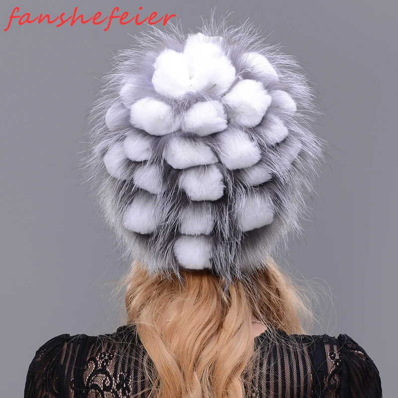 Русская вязаная шапка FANSHEFEIER с оттером и лисой натуральным мехом зимняя женская