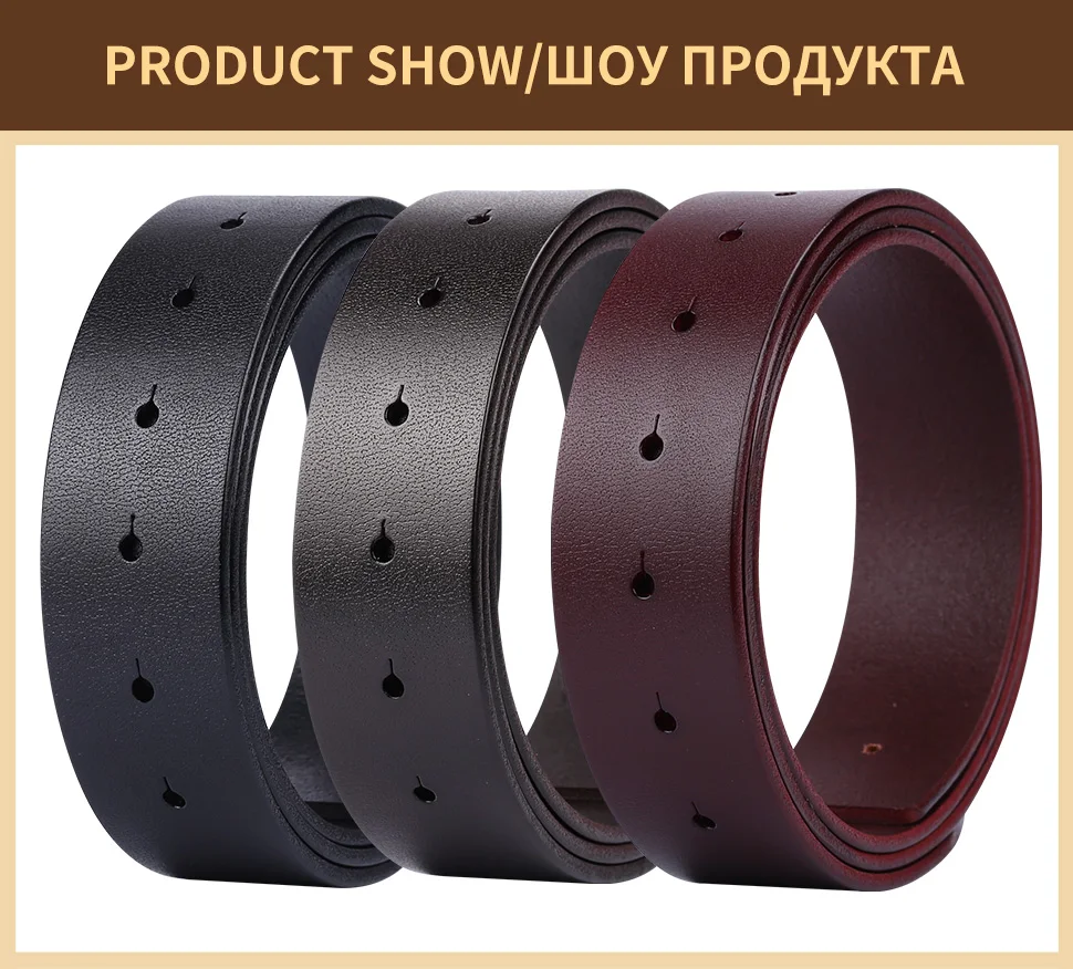 BIGDEAL Diy belt genuine leather without buckle replace belt cowskin leather belt body Pure color Smooth buckle cowhide waistban