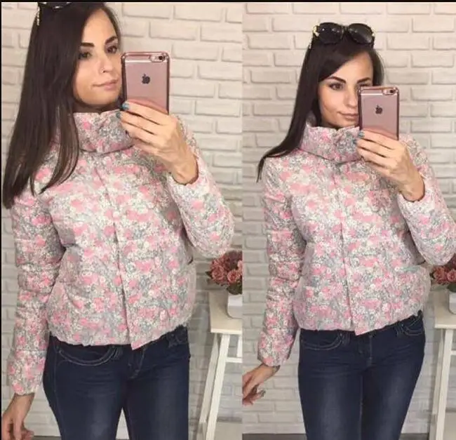 BJCJWF Новая зимняя Женская парка Grenadine ткань Mujer модная короткая куртка с принтом бабочки толстый пуховик с хлопковой подкладкой Свободное пальто