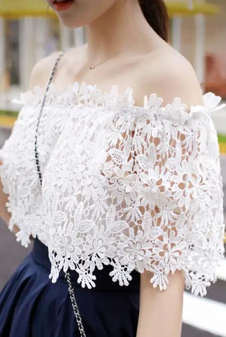 Новинка 2017 летняя модная кружевная блузка с открытыми плечами цветочным