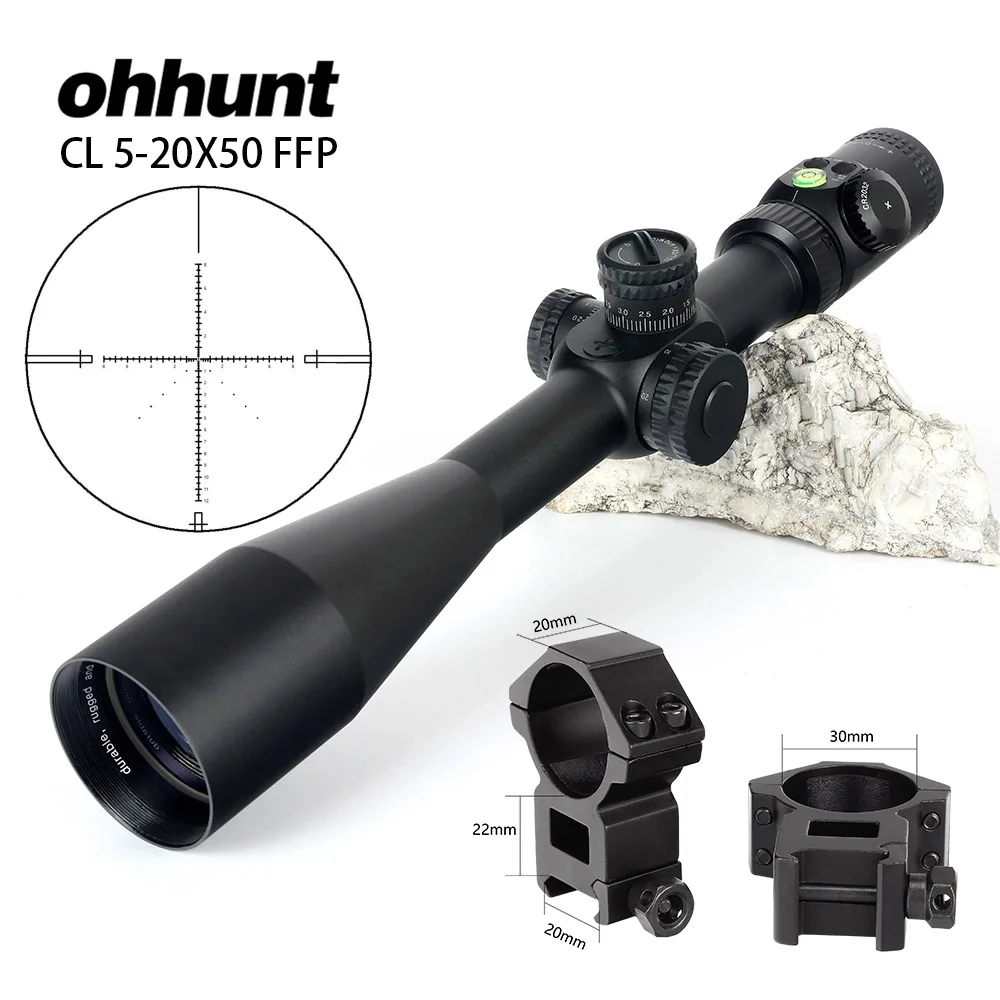 with Picatinny Rings Ohhunt CL 5-20X50 FFP охотничий прицел оптические прицелы красный зеленый с подсветкой Стекло травленая сетка тактический прицел для винтовки - Цвет: with Picatinny Rings