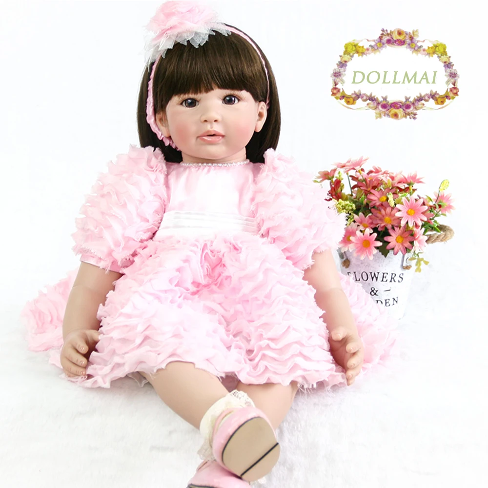 

NPK wear Pink princess dress Boneca Reborn 60cm Silicone Vinyl baby Dolls Reborn Bebe Realista soft Doll Newborn Lifelike Bebe