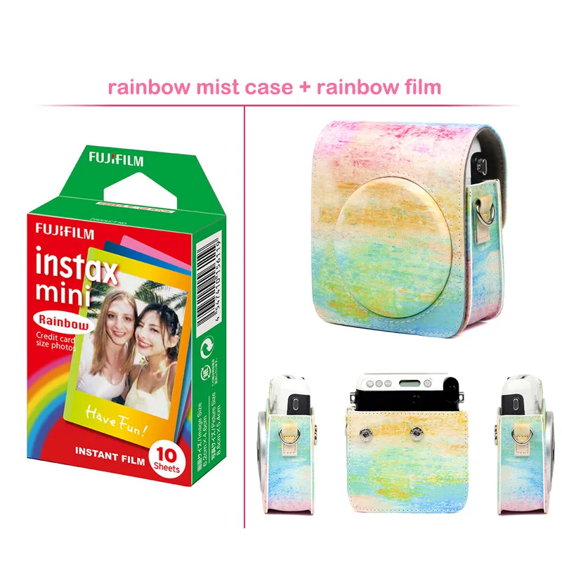 rainbow mist kit 2 Geniune Fujifilm Instax Mini мгновенная цветная пленка с защитной из искусственной кожи чехол для камеры Сумка для Fuji Instax Mini 70 камера - Цвет: rainbow mist kit 2