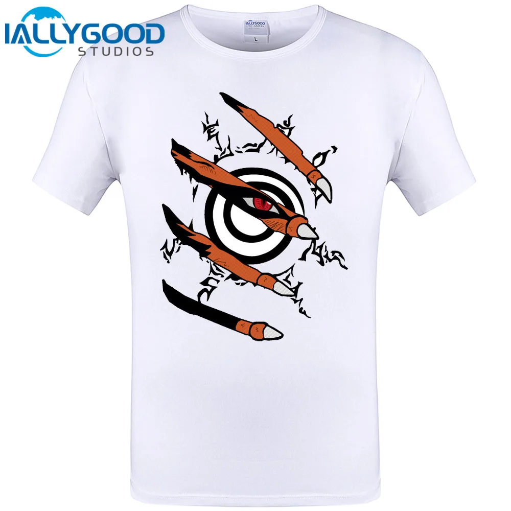 Бесплатная доставка мужские футболки мода 2017 Аниме Наруто 9 хвост печать с