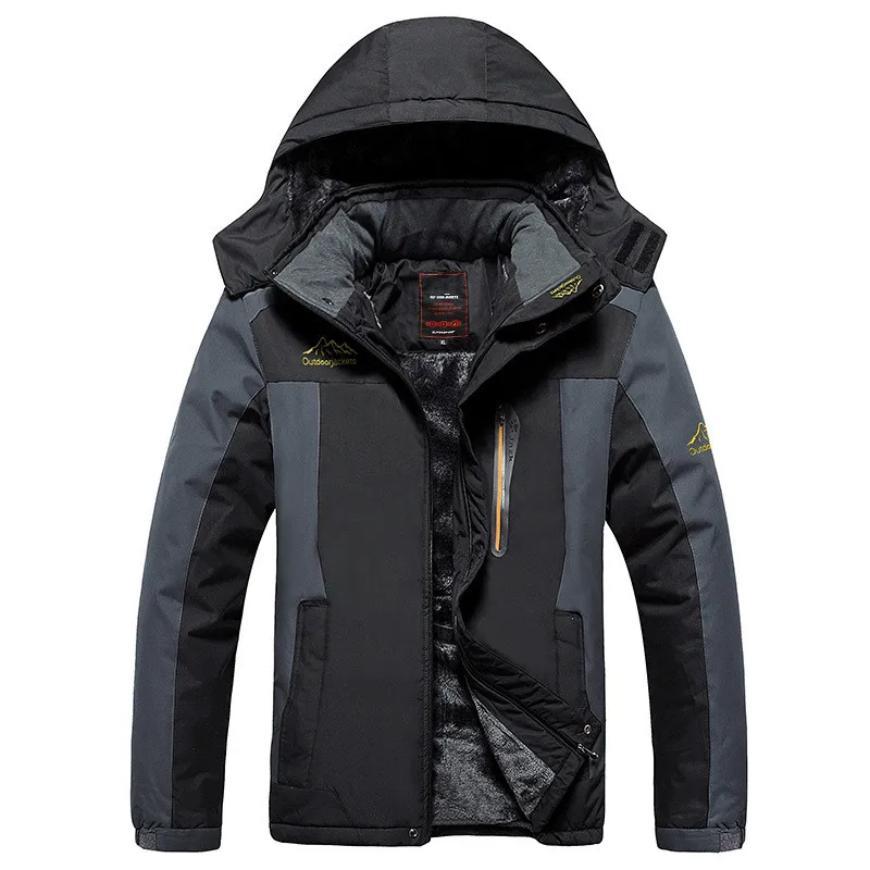 black gray fleece Зимняя флисовая военная куртка Мужская ветрозащитная водонепроницаемая верхняя одежда парка Толстая ветровка теплый плащ пальто размера плюс 8XL пальто - Цвет: black gray fleece