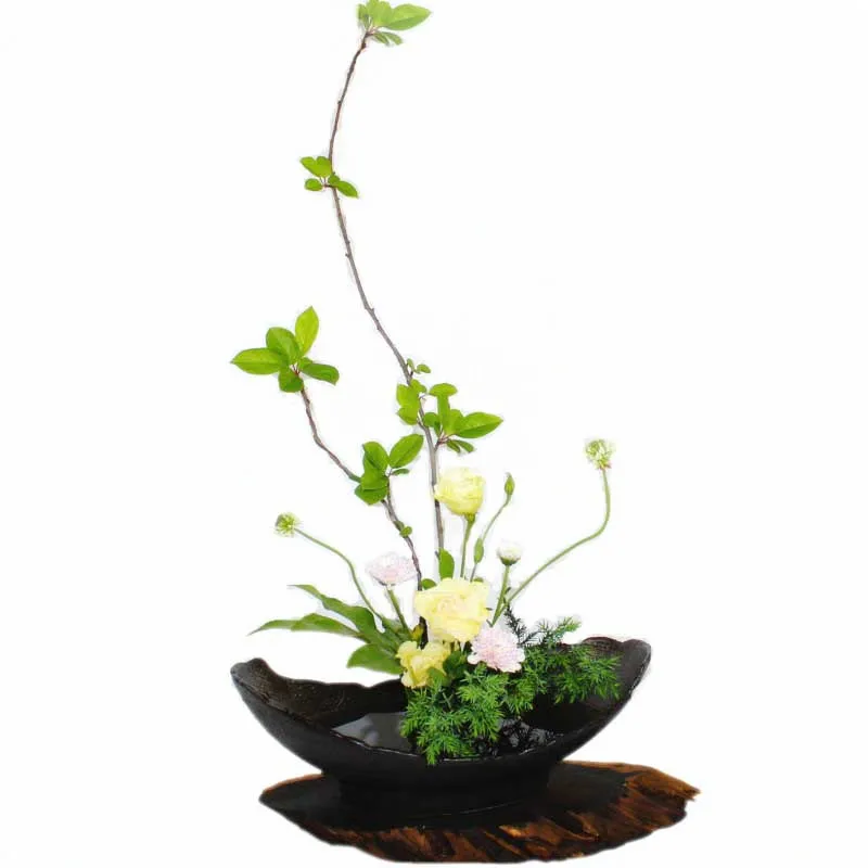 

Zen Japanese Ikebana Flowerpot Tabletop Coarse Pottery Container Vase Flower Arrangement Pot Hydroponic Basin Vintage Home Decor