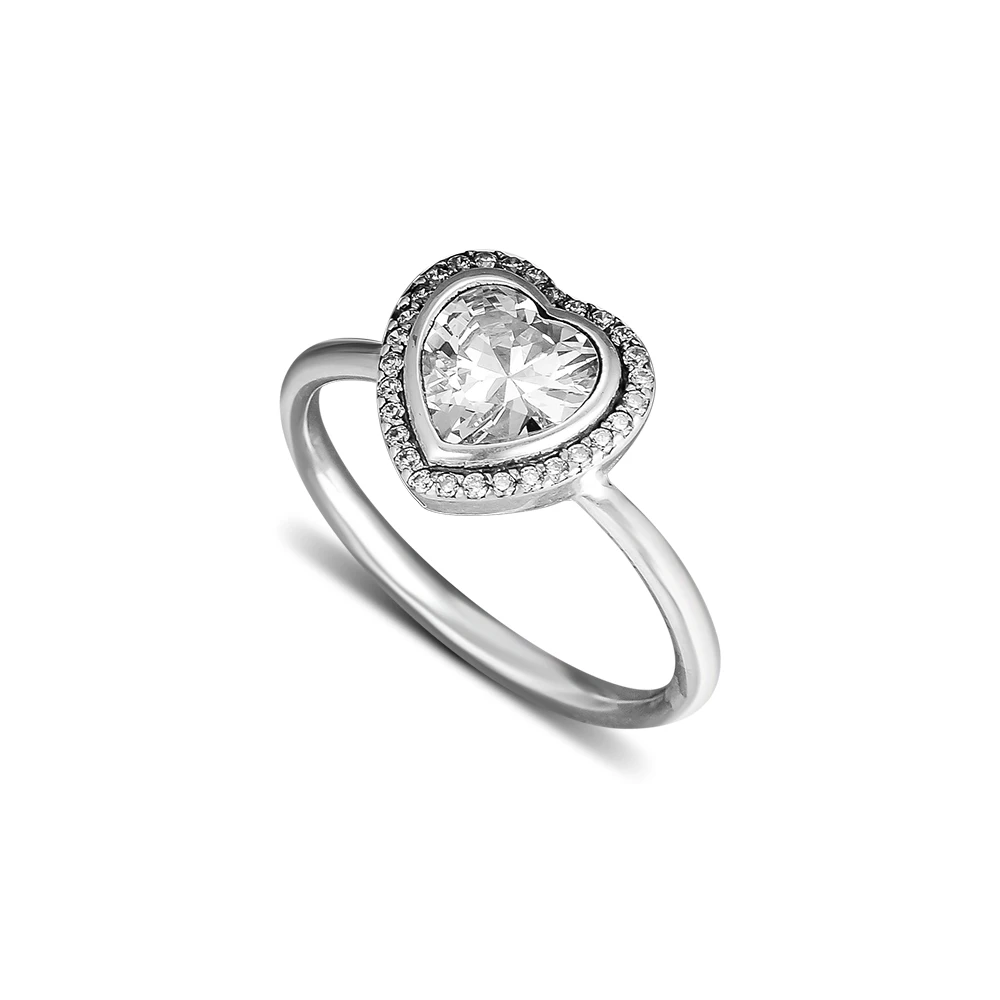 

100% 925 Sterling Silver Sparkling Heart Love Ring Fashion Jewelry Women Valentine's Day Gift for Wife