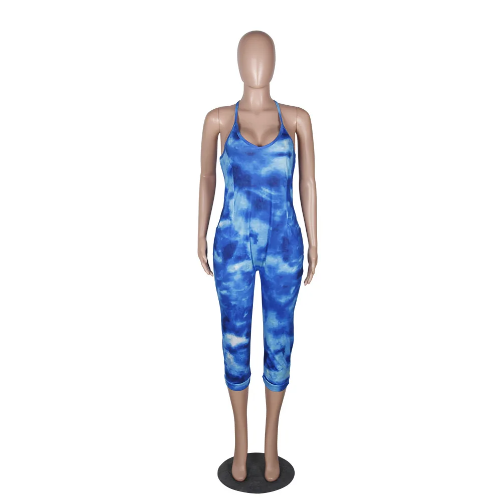 HAOYUAN сексуальный комбинезон с принтом Tie Dye, облегающий Летний комбинезон, цельный комбинезон на бретельках размера плюс, женский комбинезон