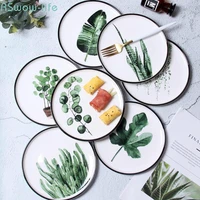 nordic green leaf creative ceramic plate western dish steak dish tableware home kitchen supplies