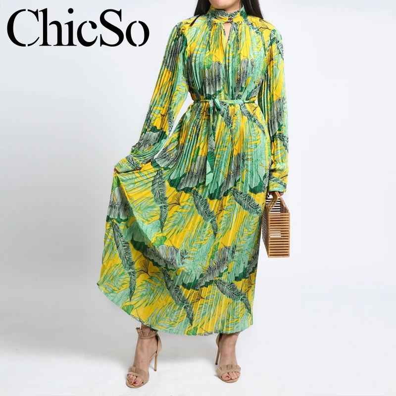 Женское шифоновое платье MissyChilli элегантное зеленое плиссированное с длинным