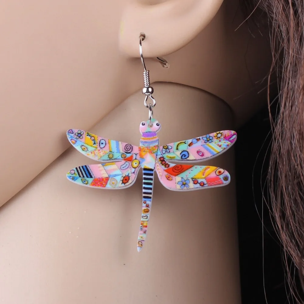 Женские акриловые серьги со стрекозой милые длинные с мультяшным рисунком
