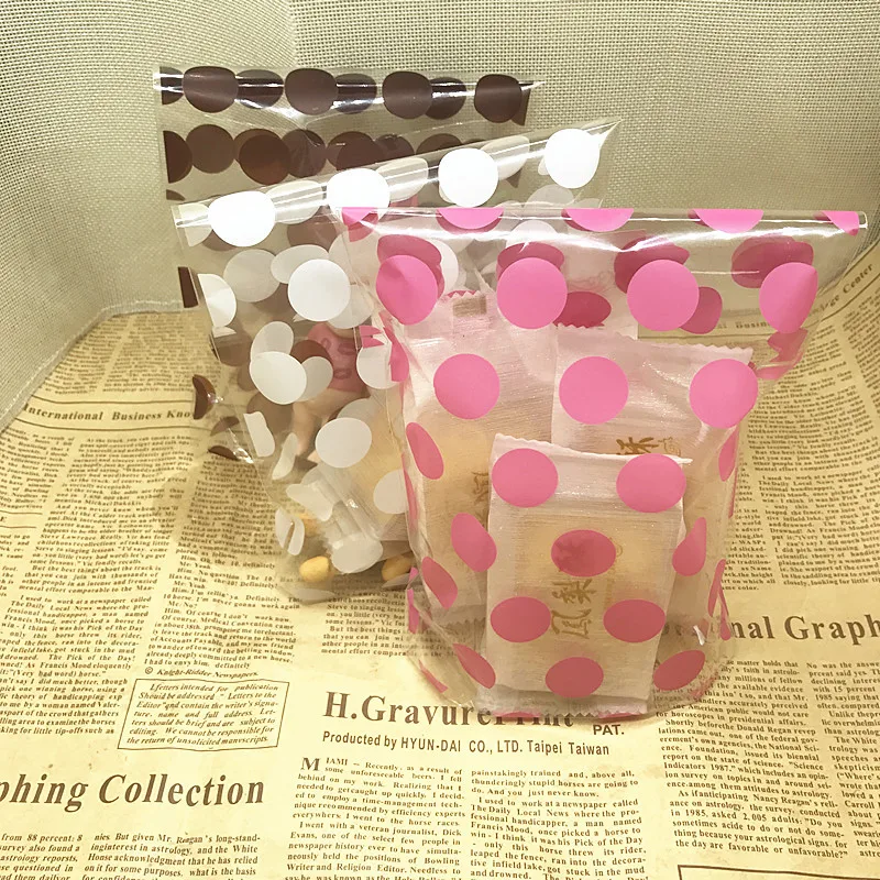 

100pcs/lot 3 colors dots Plastic bags,13x21cm pouches wrappers cupcake gift bag Free shipping