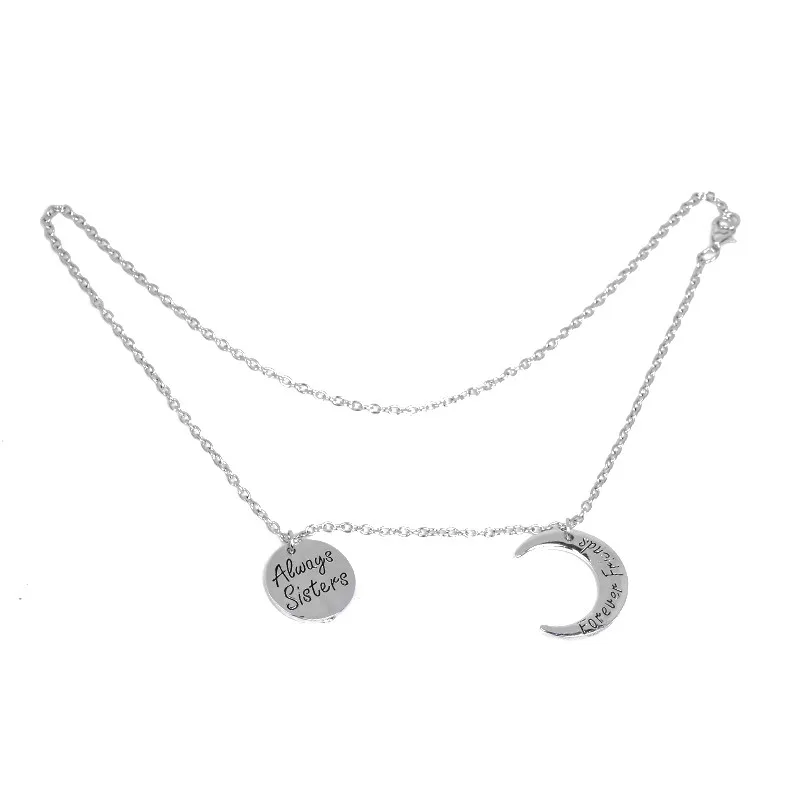 Ожерелье Always sisters forever friends BFF, круглое изогнутое ожерелье с Луной, рождественский подарок для сестры, ювелирные изделия Bestfriend