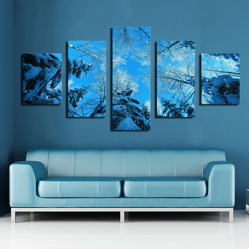 5 шт. Холст Искусство Зимний лес елка снег зимнее украшение для дома HD Печать