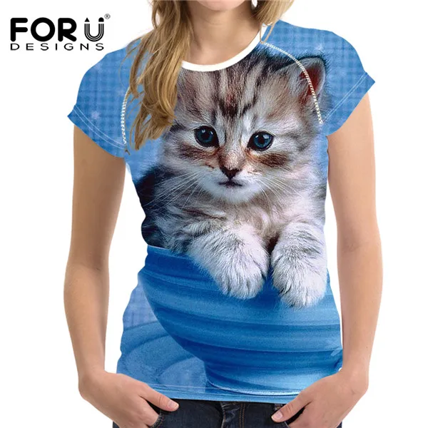 FORUDESIGNS/женская летняя футболка с 3D принтом галактики кота, эластичные женские топы, модные футболки для девочек, женские футболки, брендовая одежда - Цвет: H1406BV