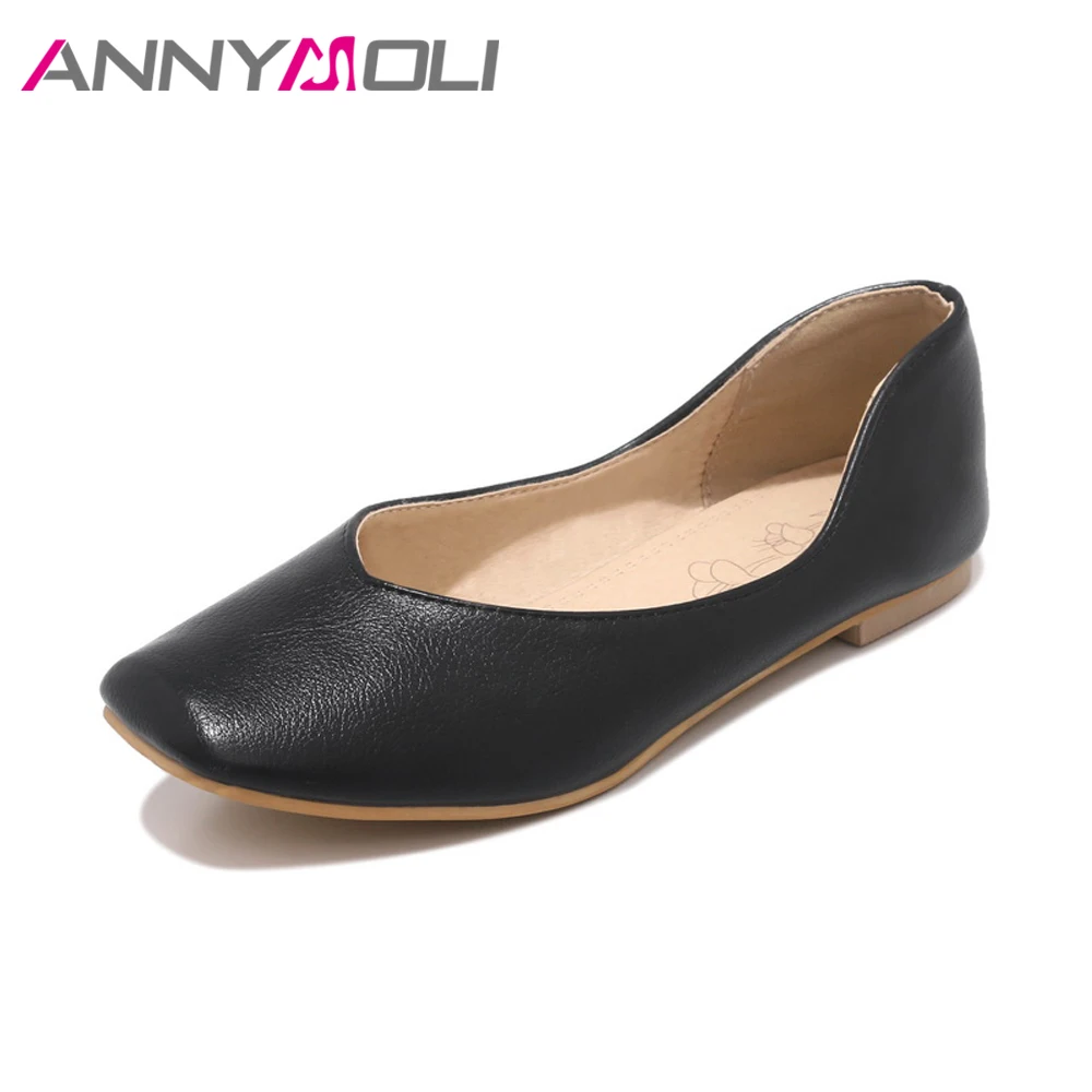 Женские туфли лодочки на плоской подошве с квадратным носком размеры 12 46|shoes