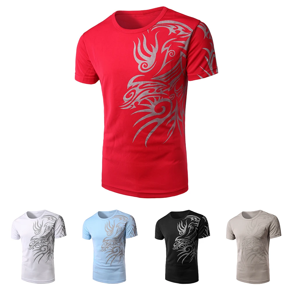 Летние Новые повседневные с коротким рукавом круглым вырезом принтом дракона