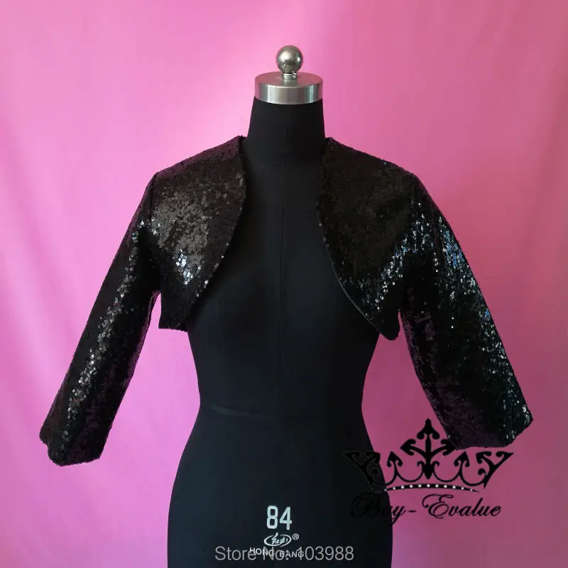 Лидер продаж 2017 стильное черное болеро с длинными рукавами и блестками женские