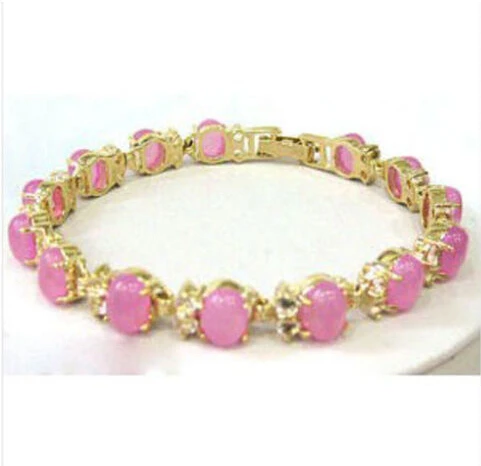 

FREE shipping>>>>651 Jewelry Pink Jade Plate Gold Bracelet