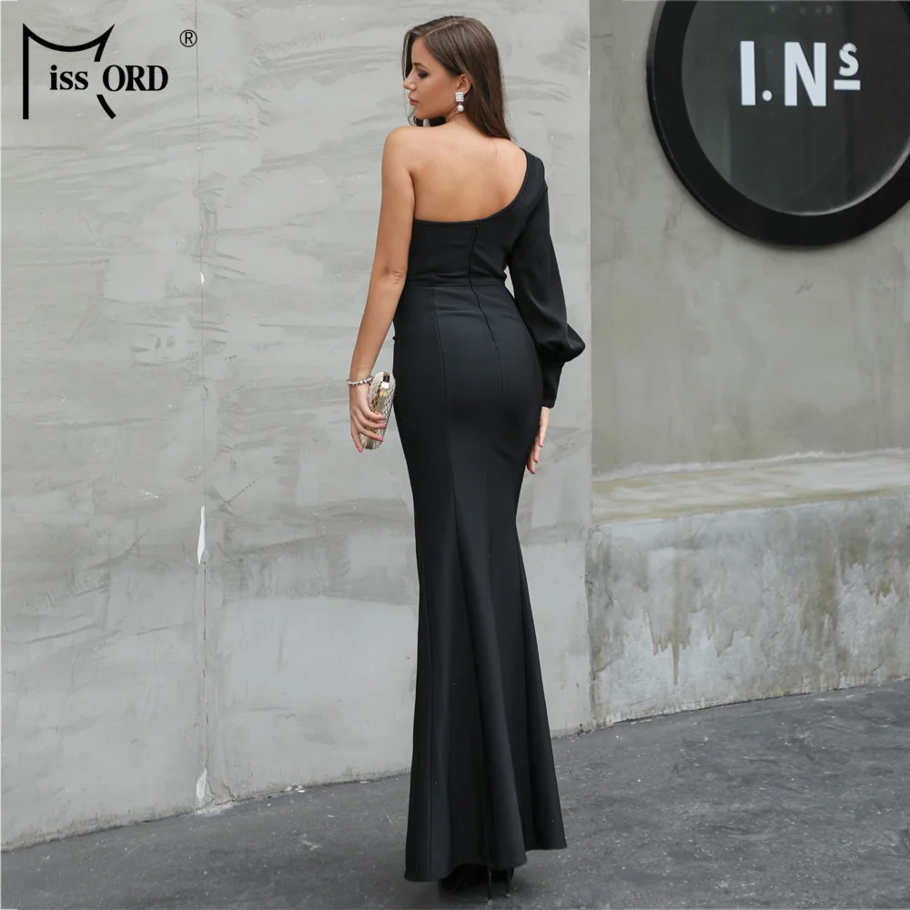 MIssord 2019 Sexy бретелек одна сторона с пышными рукавами одно разделение бинты Макси