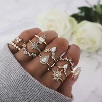 10pcsset new fashion nature stone heart ring set exquisite crystal circle gold rings bohemia style chain shape rings for women