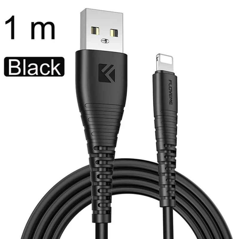 Black 1M FLOVEME высокопрочный usb-кабель для iPhone, IOS, Android, шнур для быстрой зарядки и передачи данных, USB-C кабели, USB type-C, Micro usb, зарядное устройство для телефона - Цвет: Black 1M