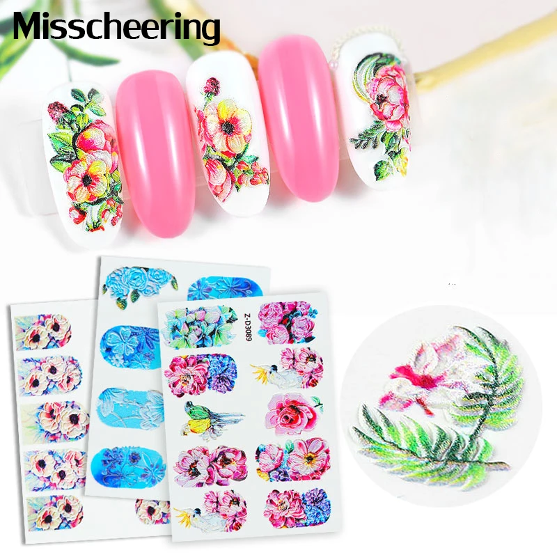1 sheet 5D Nail Art Water Transfer Stickers DIY Embossed Flower Designs Decals Manicure Accessories | Красота и здоровье