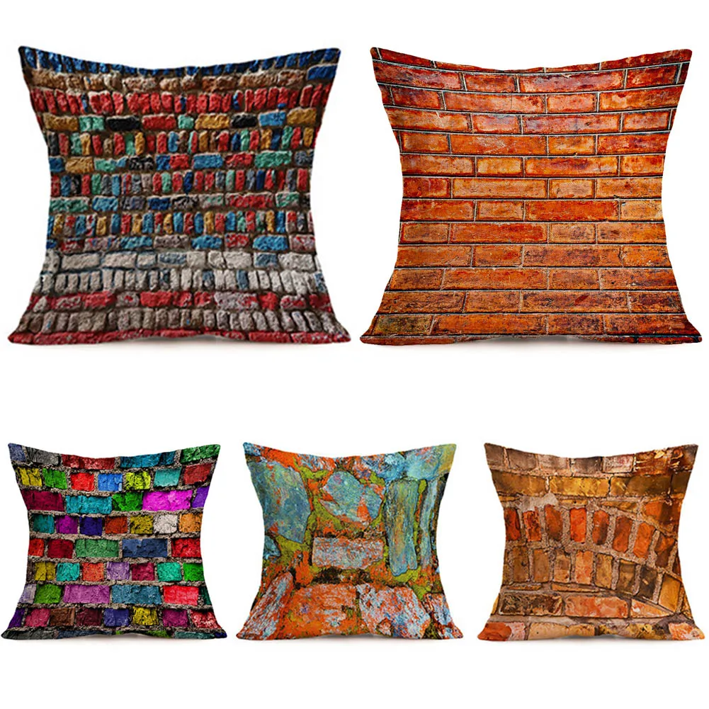 Wall Tile Pattern Oil Painting Watercolor Linen Pillow Cover | Дом и сад