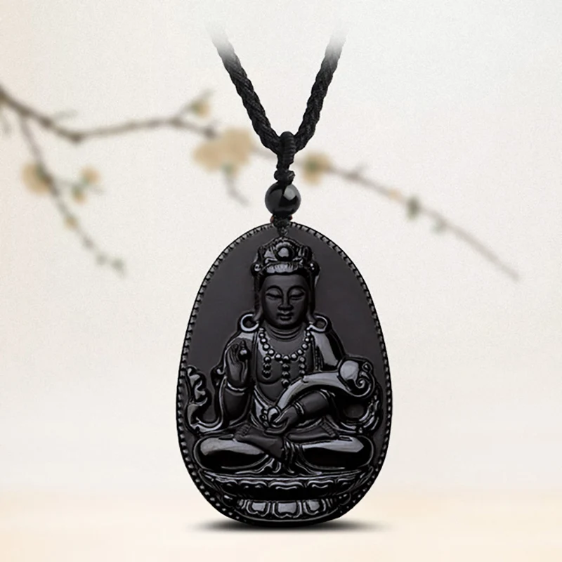 Ювелирные изделия Ruyi Guanyin обсидиановое Ожерелье Подвеска натуральные камни
