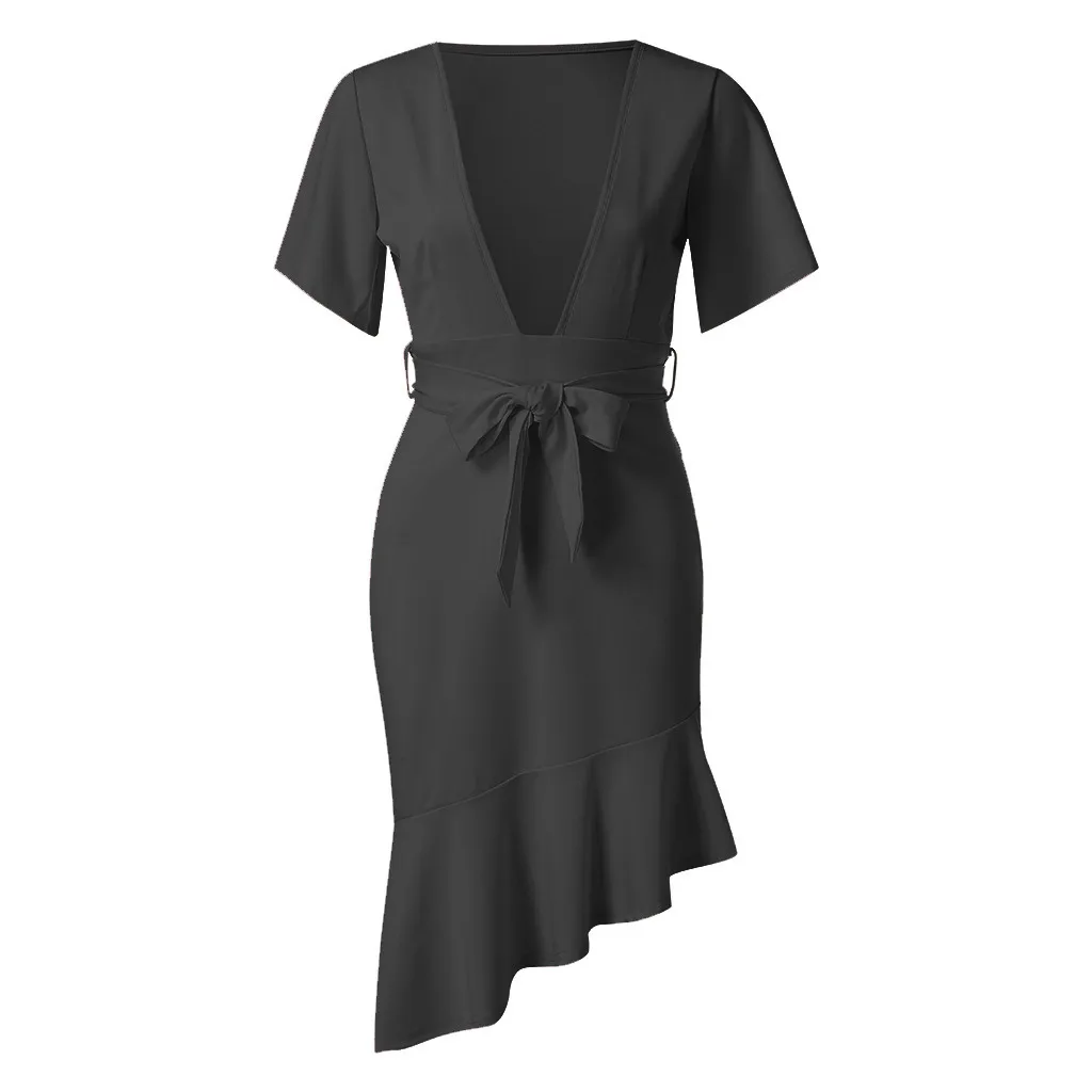 Для женщин сексуальная оборками короткий рукав платье с v образным вырезом