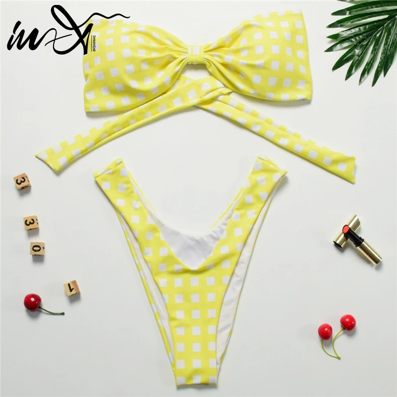 In X женский купальник с высоким вырезом бикини бандо топ сексуальное Бразильское