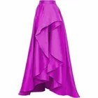 Юбка Женская атласная с оборками, модная длинная юбка цвета фуксии, на молнии, на заказ, для вечеринок, 2018