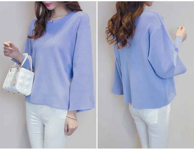 Женский вязаный свитер с круглым вырезом Свободный пуловер оверсайз разрезами