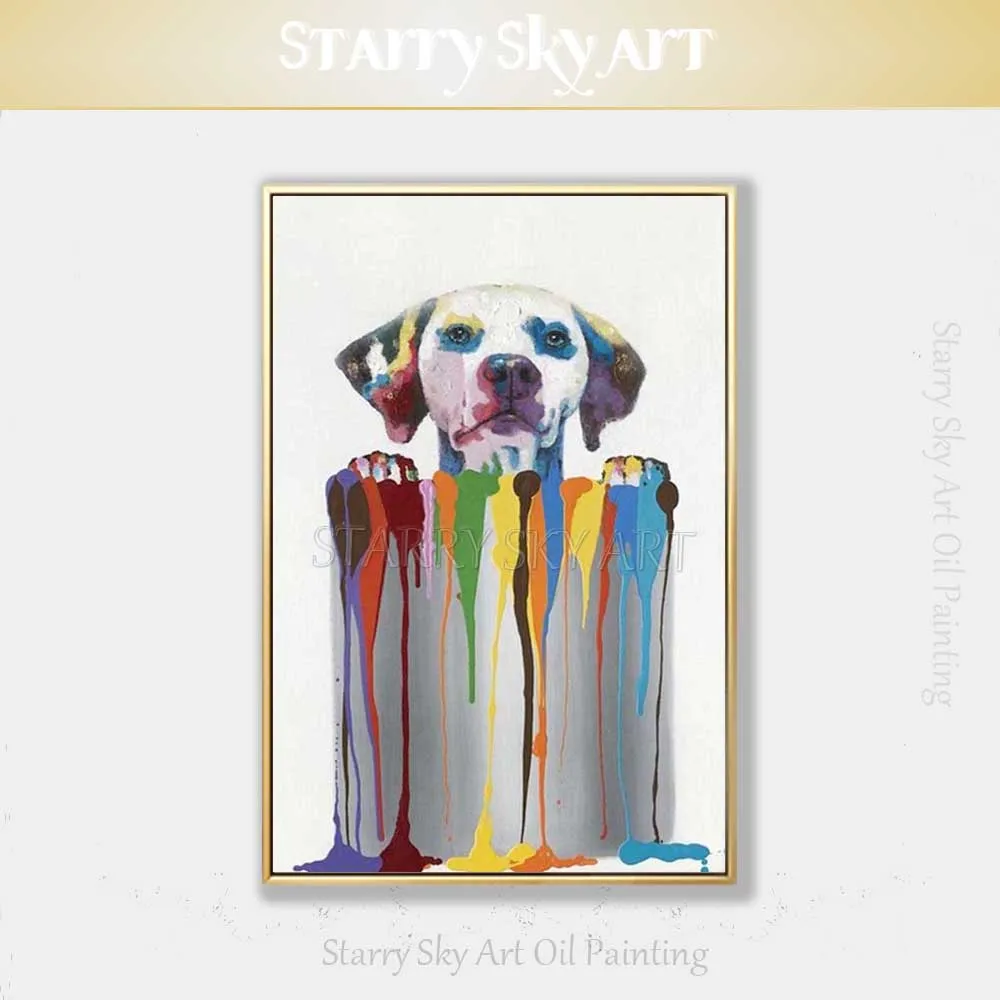 Ручная роспись высокое качество смешные животные пятна собака в ведре картина