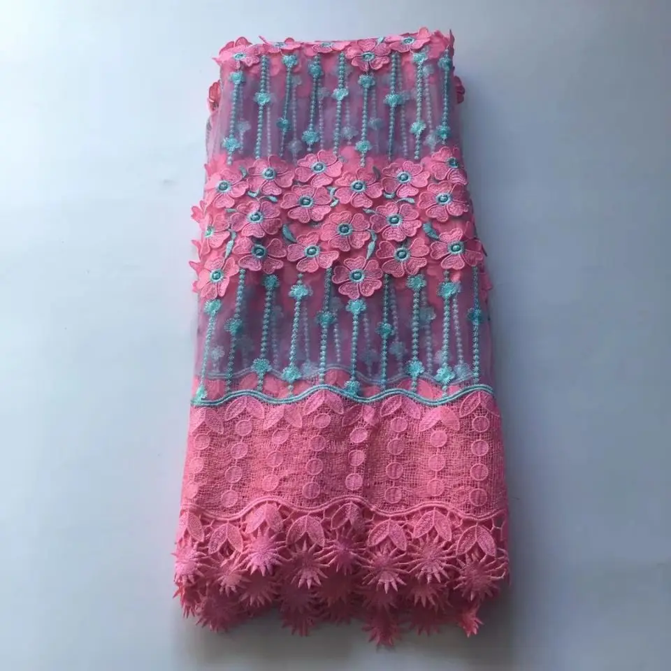 5 Yards/pc Hot sale pink african water soluble lace embroidery and blue french net fabric for dress GX6-2 | Дом и сад