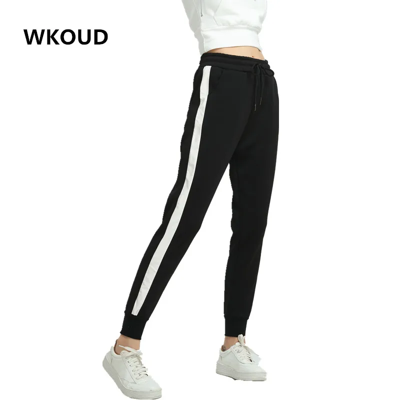 

Women's Sweatpants 2021 Side Striped Patchwork Drawstring Waist Loose Harem Trousers Sport Female Casual Wear P8095