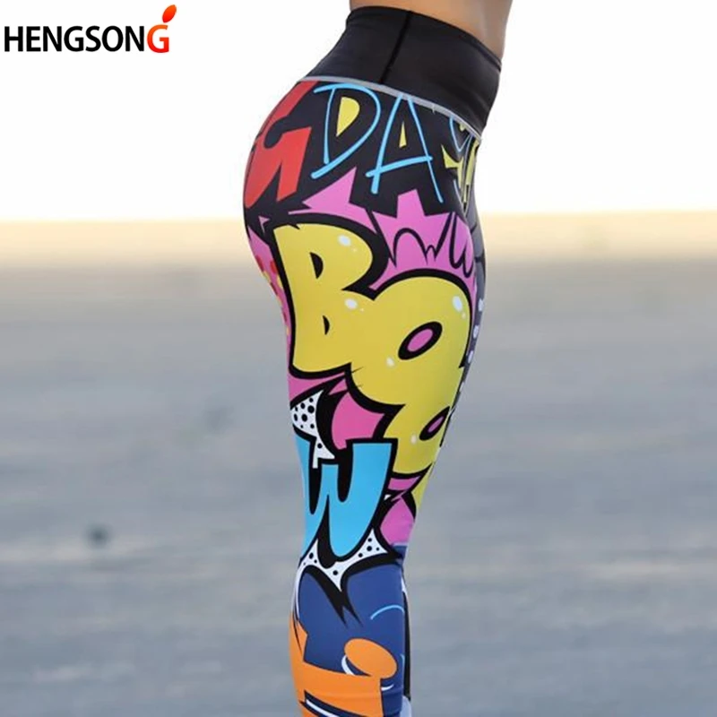 Женские леггинсы с высокой талией и рисунком граффити сексуальные брюки пуш-ап