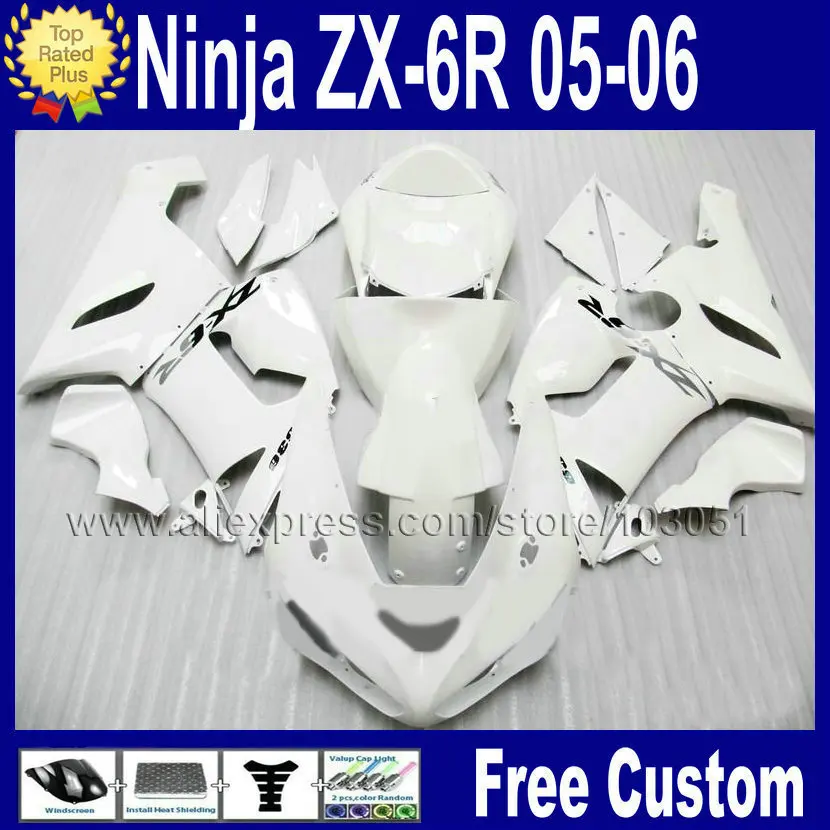 

ABS пластик пользовательские мотоциклетные Обтекатели наборы для ninja kawasaki 2005 ZX6R 2006 ZX 6R 636 Ninja 05 06 все белые дорожные Обтекатели наборы