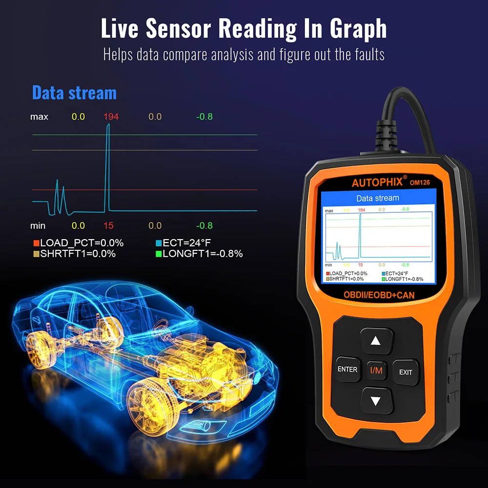 Autophix OM126 OBD2 сканер считыватель кода двигателя Поддержка 8 языков 46 производители