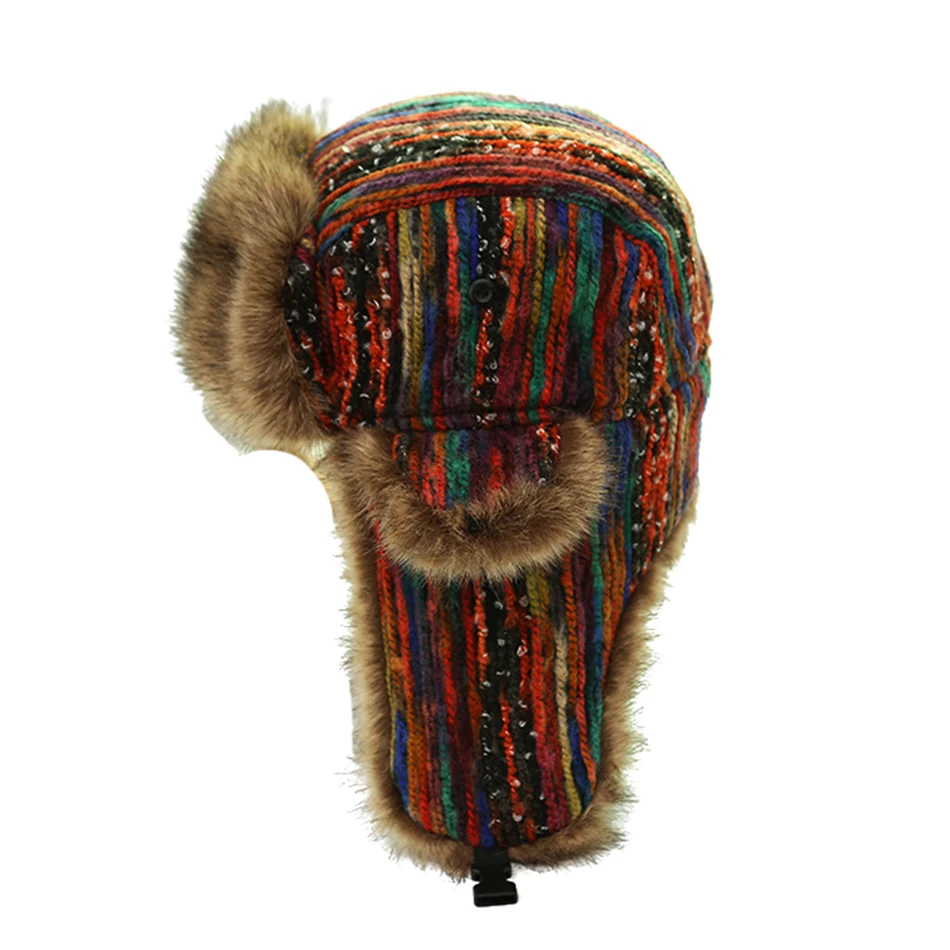 colorful hat BUTTERMERE русские шапки-ушанки с ушками, женские разноцветные шапки-Бомберы, женские ветронепроницаемые теплые зимние меховые шапки - Цвет: colorful hat