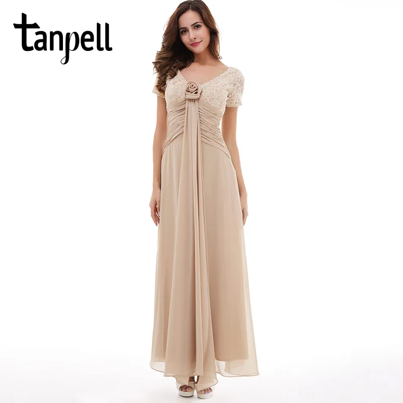 Длинное вечернее платье Шампань с коротким рукавом ТРАПЕЦИЕВИДНОЕ ПЛАТЬЕ до