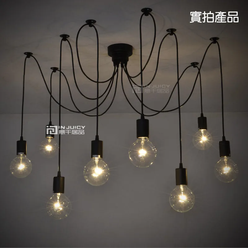 

Loft Vintage Remote Control Edison Metal Wrought Iron Pendant Lamp Spider Cafe Club Gallery Shop Store Pendant Lights Fixtures